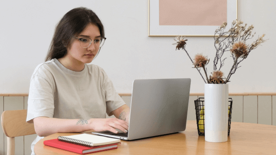 Girl working with laptop